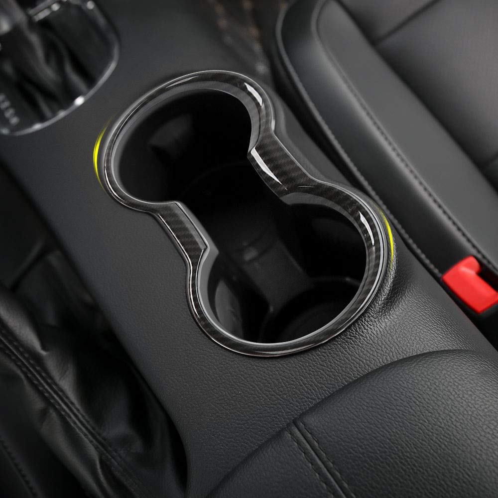 CheroCar Cup Holder Cover Frame Trim for Ford Mustang 2015-2020, Interior Accessories (Carbon Fiber Grain)