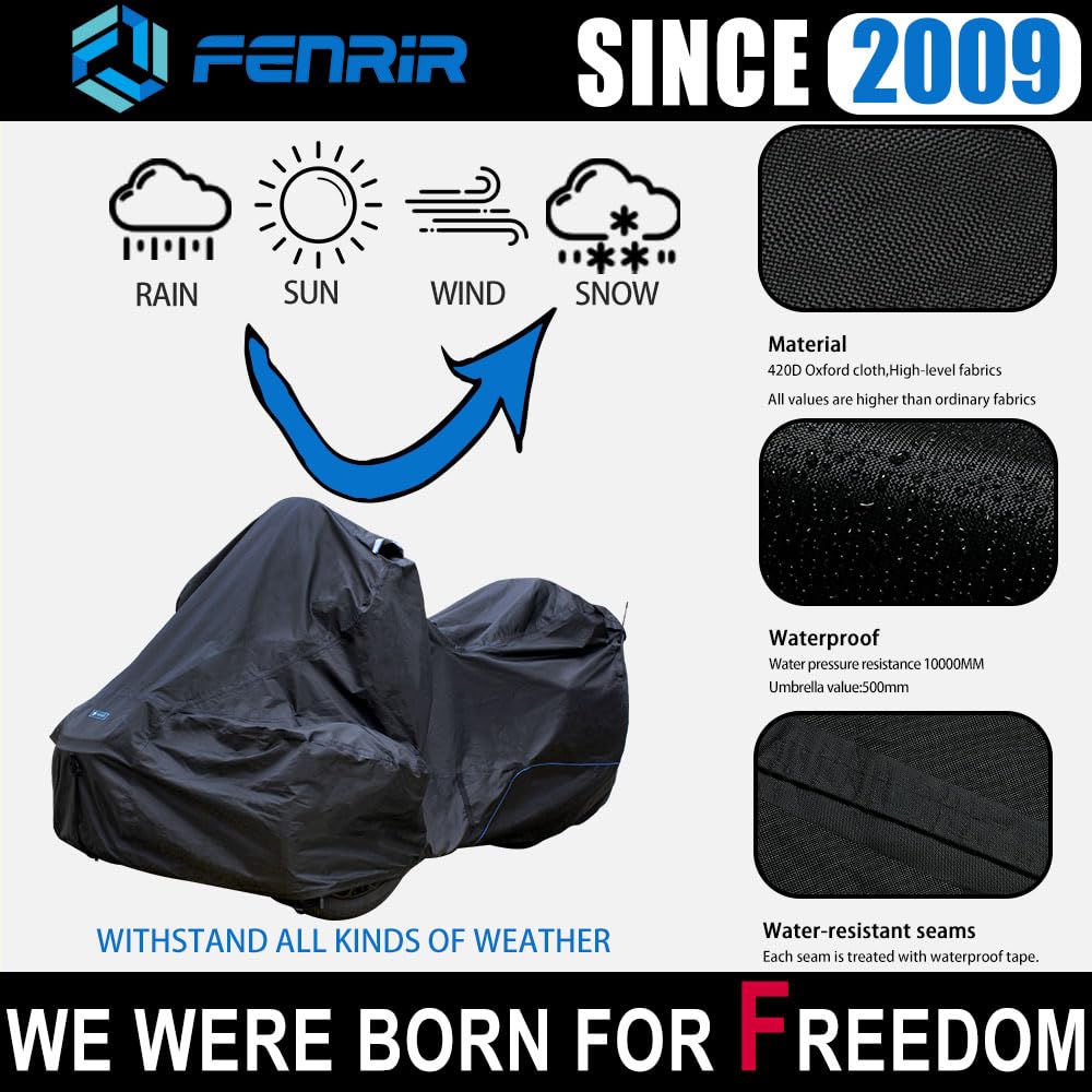 Fenrir Three Wheel Motorcycle Cover All Season Protection Waterproof Outdoor Storage Antenna Hole Design Quick Release Luggage D