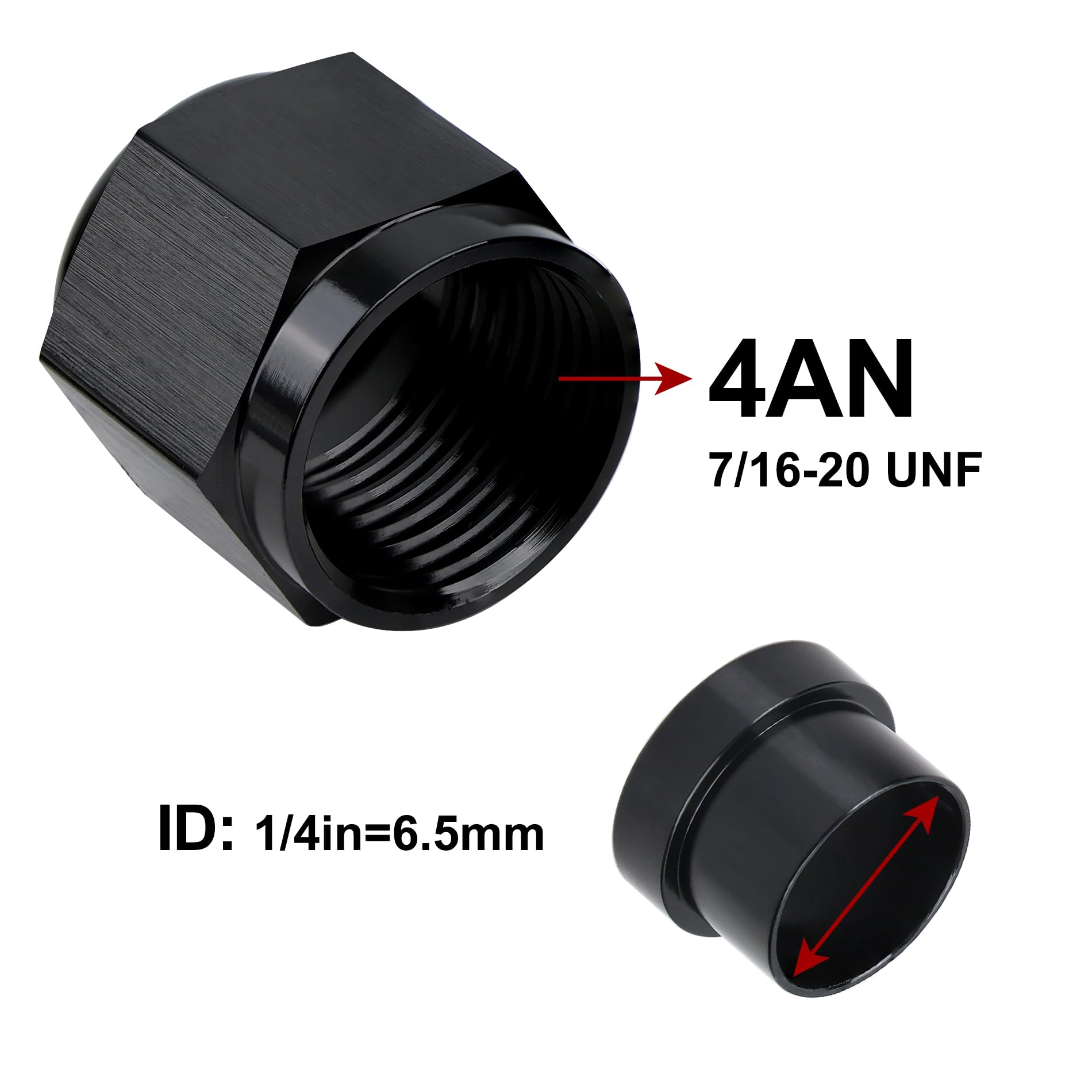 Evil Energy 4An Female Hardline Tube Nut & Sleeve Aluminum Fitting For 1/4'' Od Alloy Tubing 2Pcs