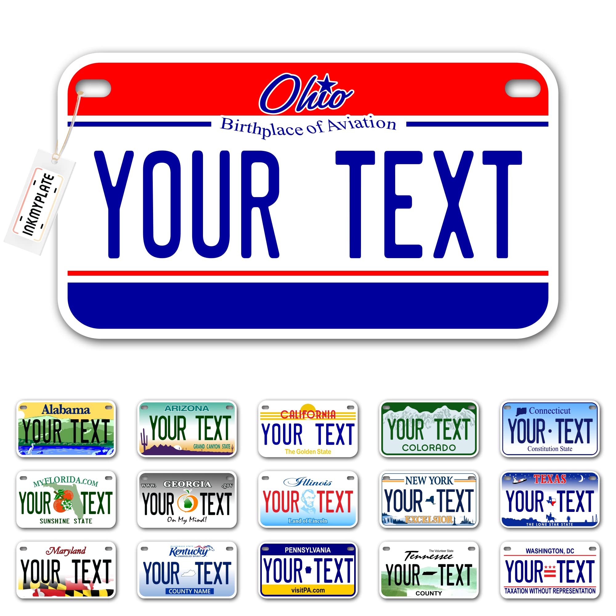 Inkmyplate Personalized Ohio Aviation Small License Plate | Motorcycle 7X4 In | 3 Sizes | Custom License Plates For Kids Bicycles | Power Wheels | Wagons | Atv | Usa Thick .040 Aluminum