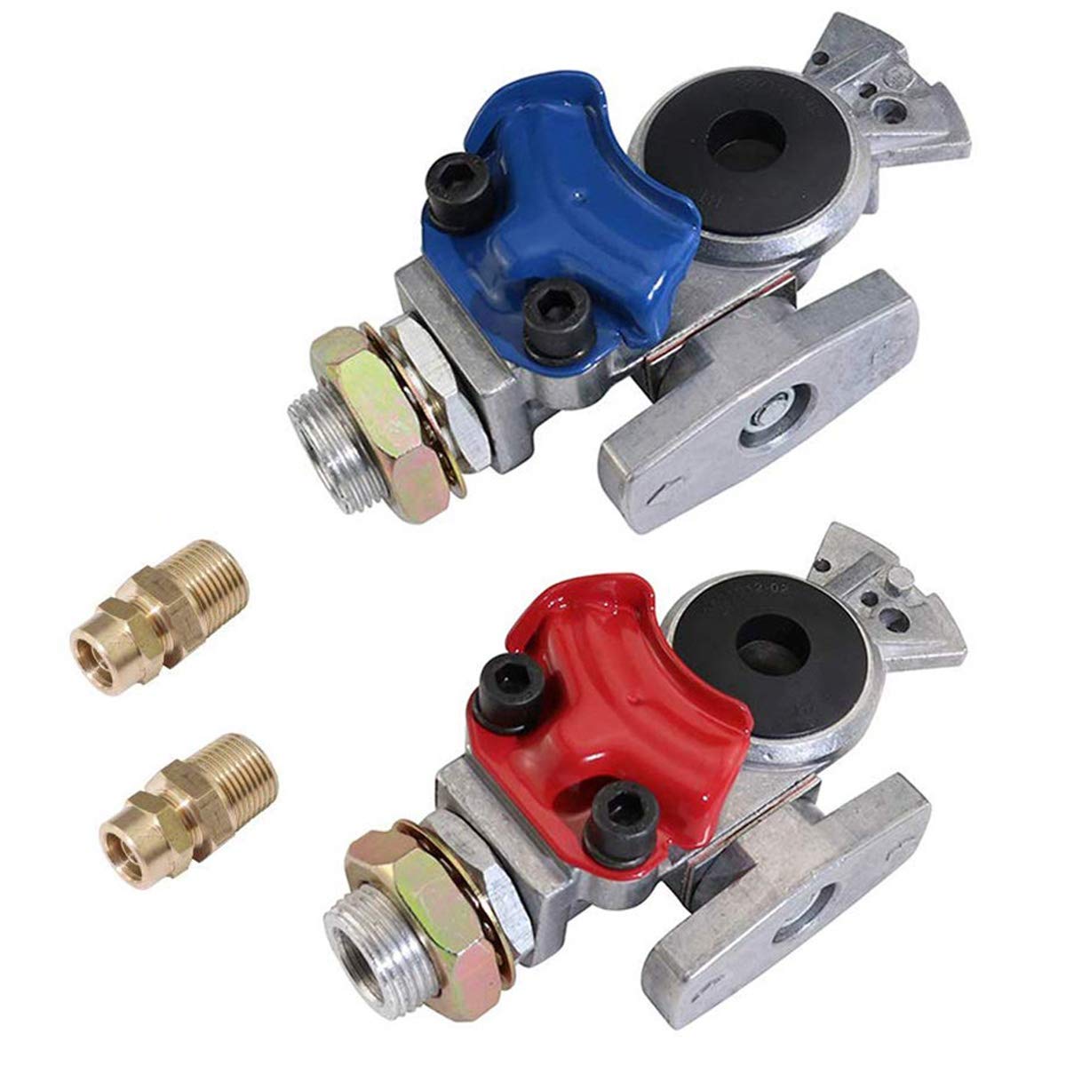 Kootans 1 Pair Service Emergency Gladhands With Valve Switch Die Cast Aluminum Valve Glad Hands Universal Air Hose Brake Couplin