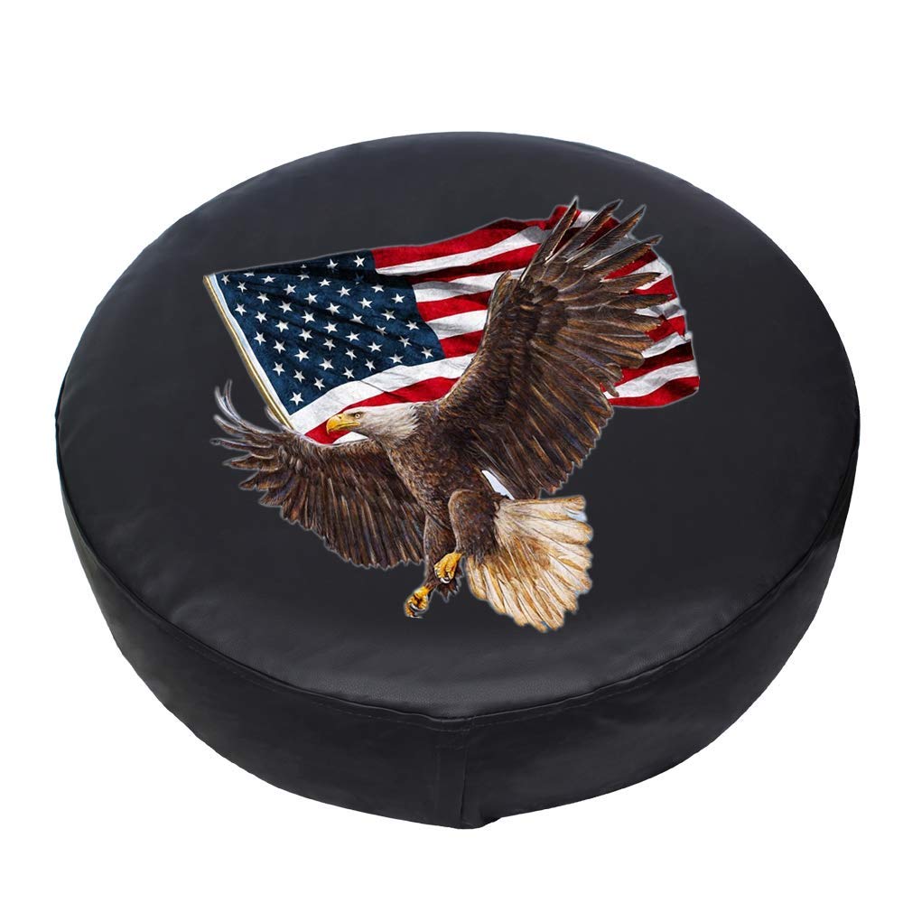 Spare Tire Cover, Wheel Cover With American Eagle Usa Flag Pvc Leather Waterproof Dust-Proof Universal Fit For Jeep Trailer Rv S