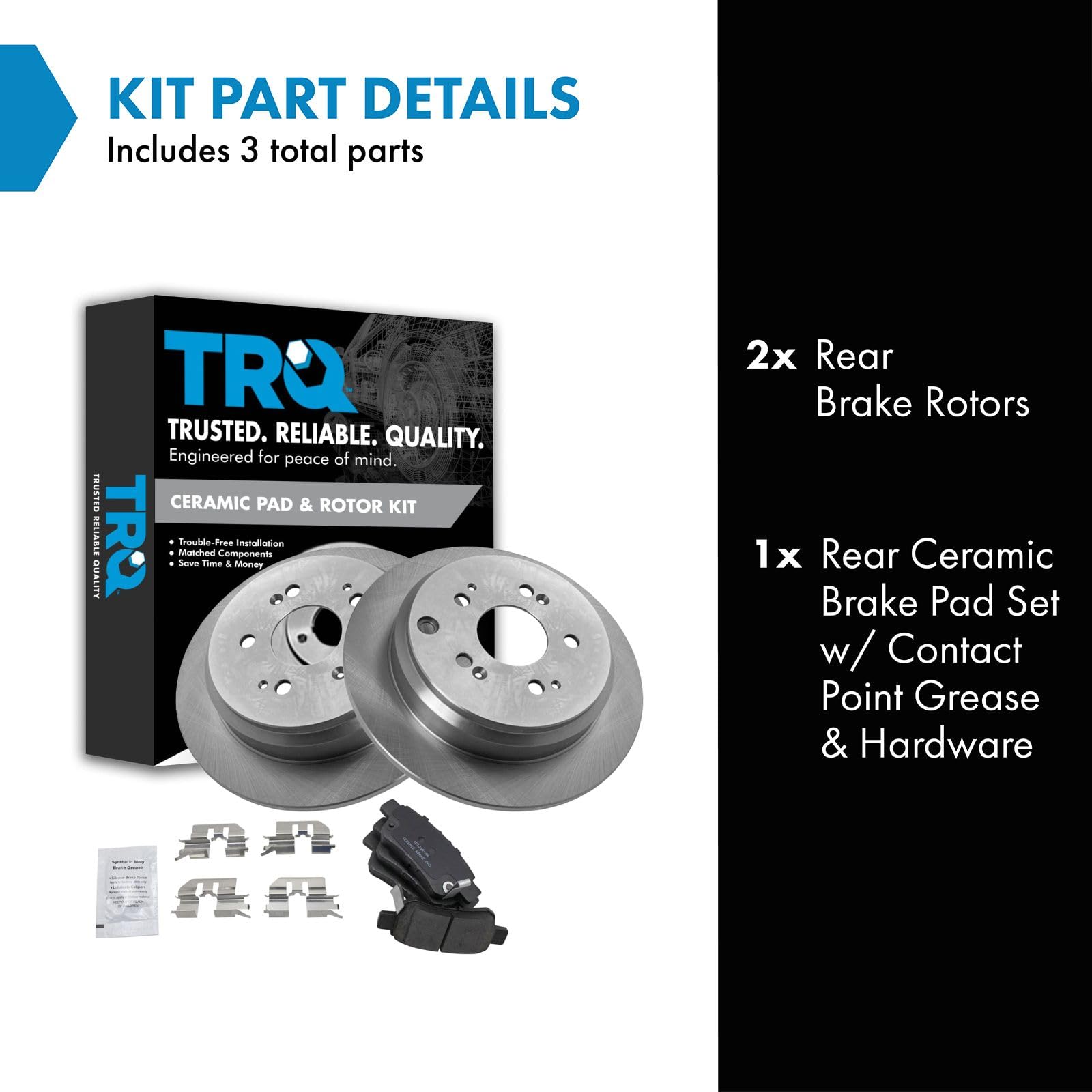 TRQ Rear Brake Pad & Rotor Kit Brake Pads Brake Rotor Ceramic Compatible with 2005-2010 Honda Odyssey