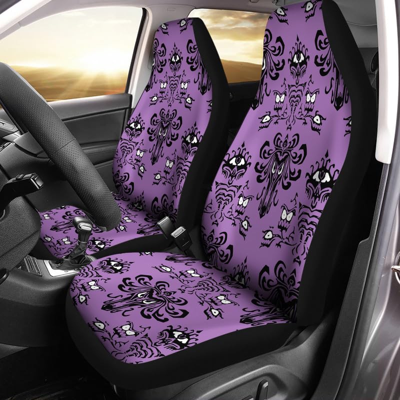 Bulopur Car Seat Cover Purple Halloween Haunted House Design For Men Women Car Seat Soft Cushion Universal Fit For Car Suv Sedan