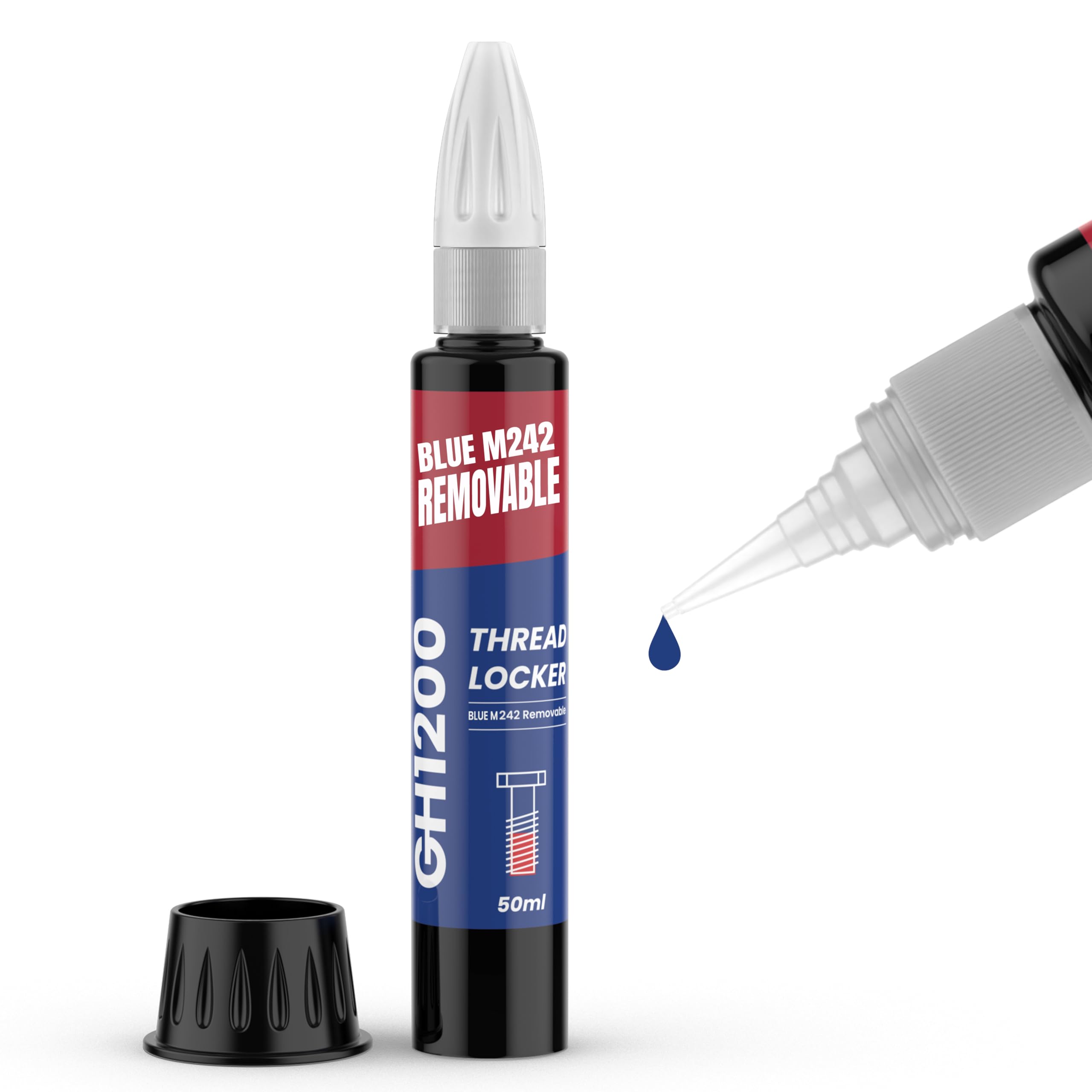 Gh1200-50Ml Blue Thread Lock Medium Strength For Nuts, Bolts, And Metals - Threadlocker Lock Tight & Seal Fasteners With Stable 