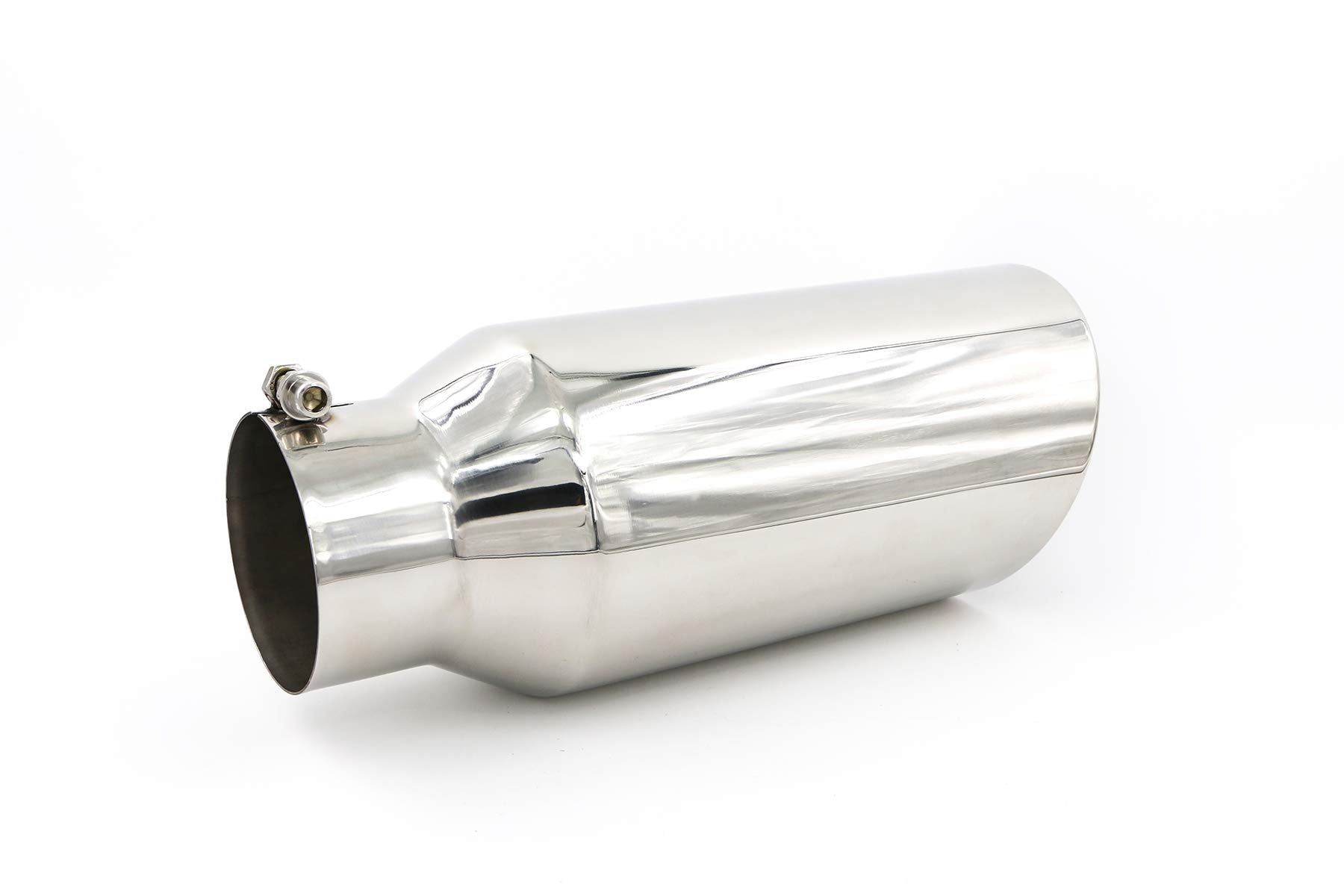 Rp Remarkable Power, 4'' Inlet 6'' Outlet 15'' Long Exhaust Tip, Stainless Steel Rolled Angle Cut, Polished Chrome-Plated Finish