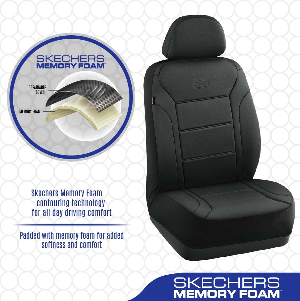Skechers Memory Foam Car Seat Covers, Lycra Seat Covers Thick Memory Foam, Black Car Seat Cover Full Sets, Airbag Compatible, Au