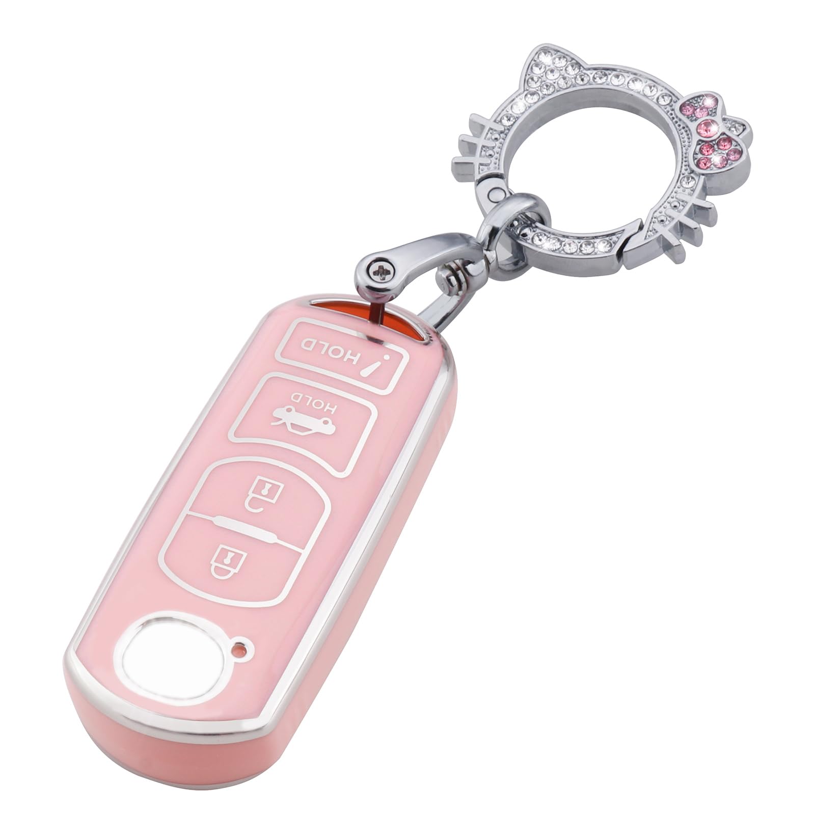 Pangpai Pink Mazda Key Fob Cover, Soft TPU Case with Bling Keychain Fit for 3, 6, Miata MX-5, CX-5, CX-9 Smart Remote