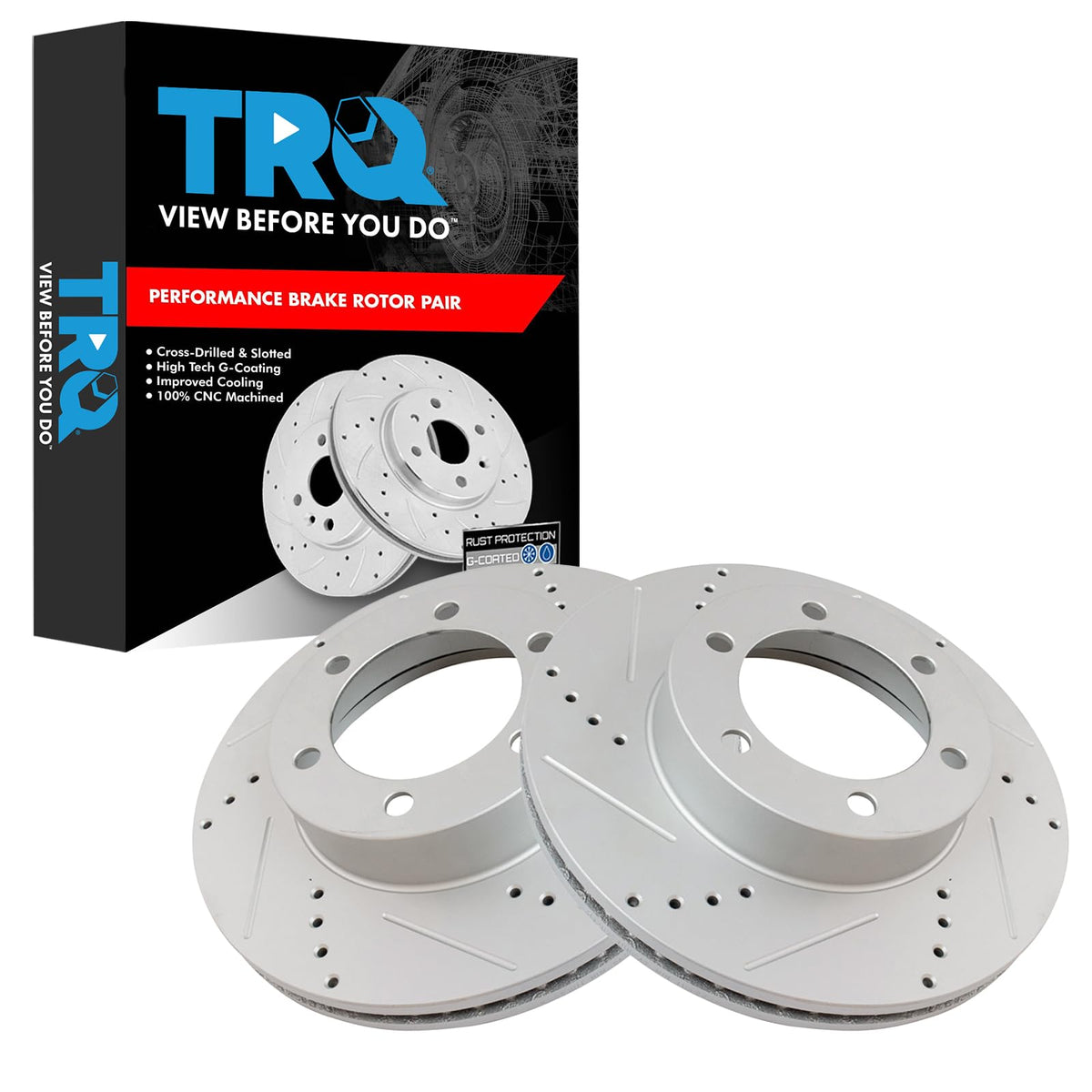 Trq Front Performance Brake Rotors Set Premium G-Coated Cross Drilled & Slotted Compatible With 2001-2007 Toyota Sequoia 2000-20