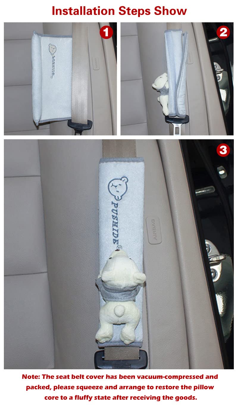 Tianmei 2Pcs Bear Doll Styling Faux Suede Car Seat Belt Strap Cover Shoulder Strap Pad (Gray Color)