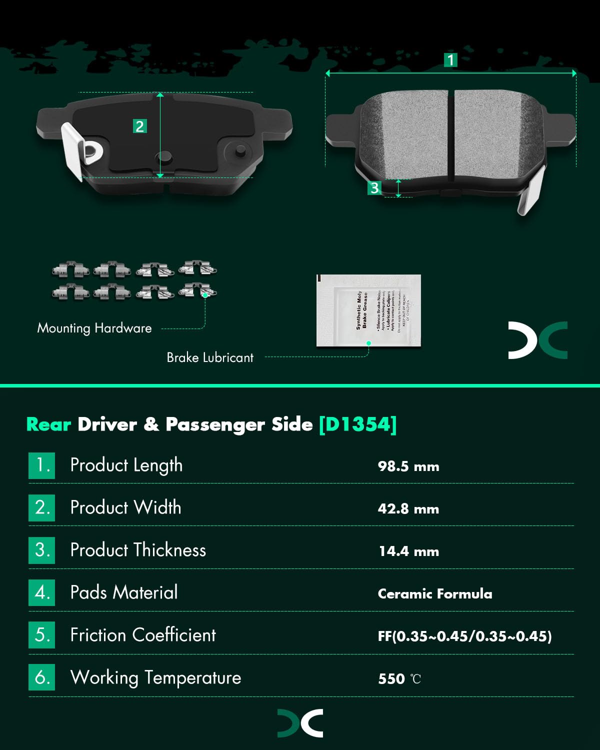 SCITOO Disc Brake Pads Kits D1354-8463 Ceramic Rear Brake Pads Set Fit For Pontiac For Vibe 2009-2010,For Scion For iM 2016,For