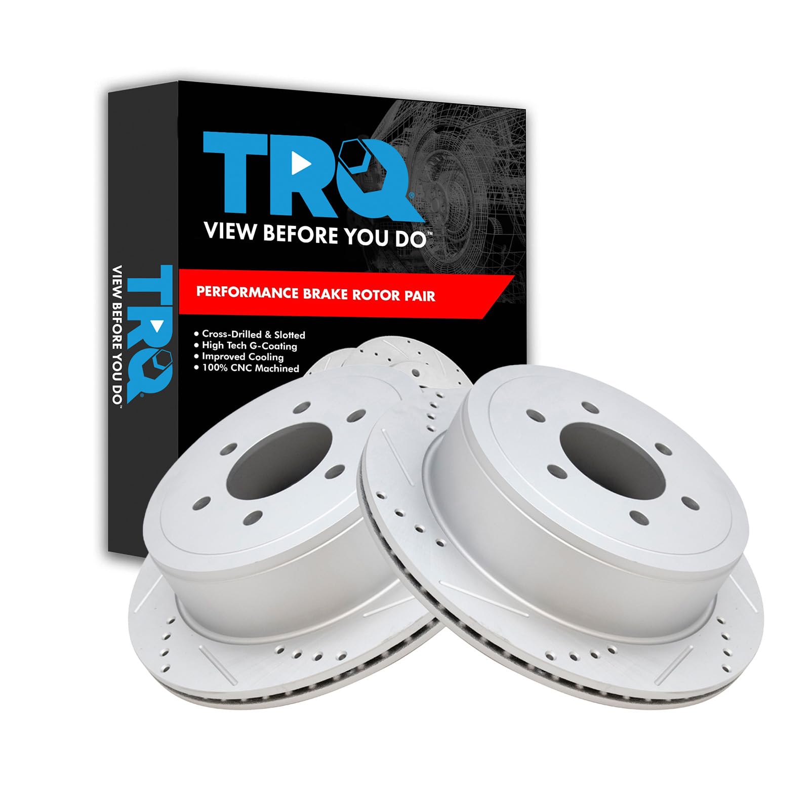 Trq Rear Performance Brake Rotors Set Vented Premium G-Coated Cross Drilled & Slotted Compatible With 2004-2011 Ford F-150 2006-