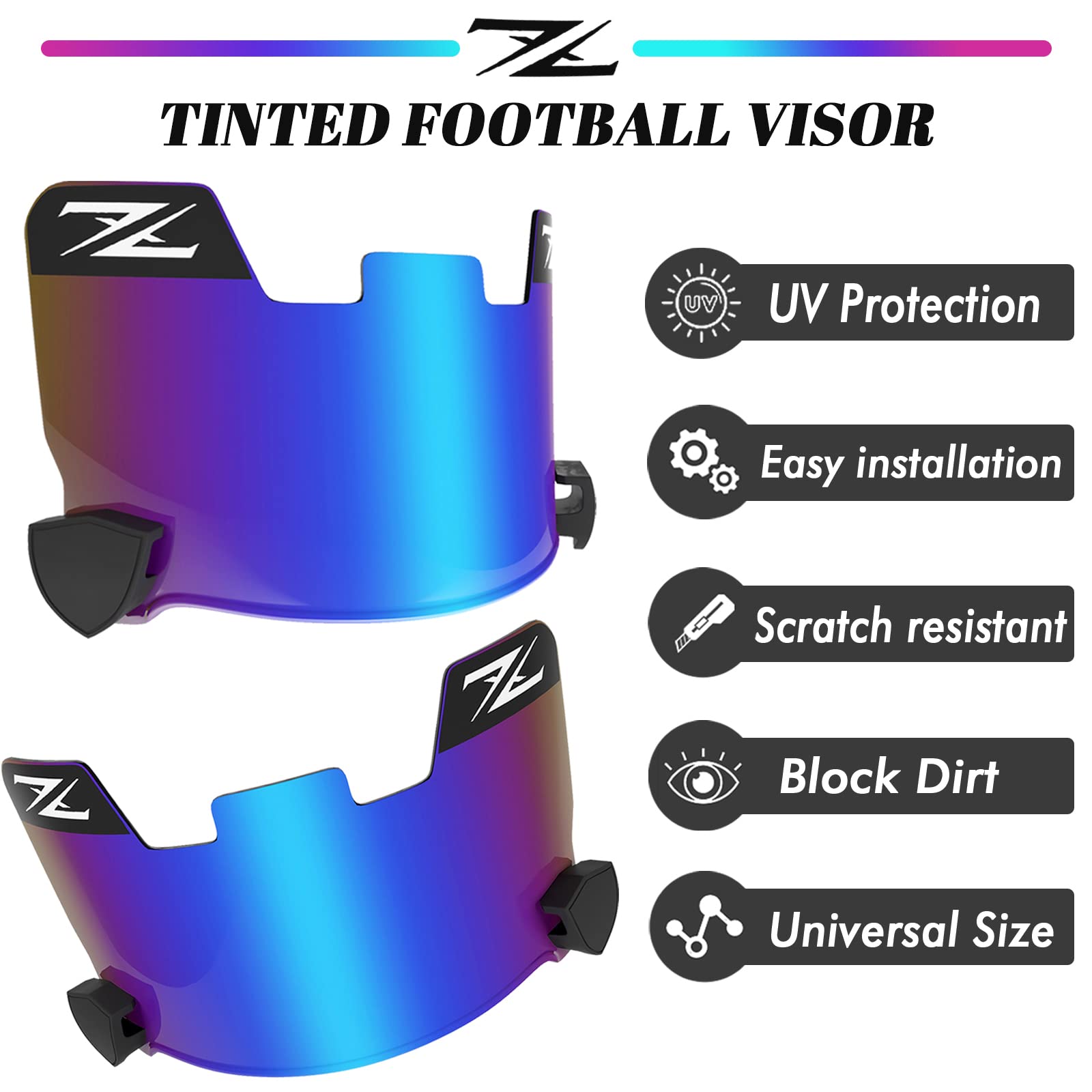 Zixioys Tinted Football Visor, Fits Youth And Adult Football Helmets (Blue)