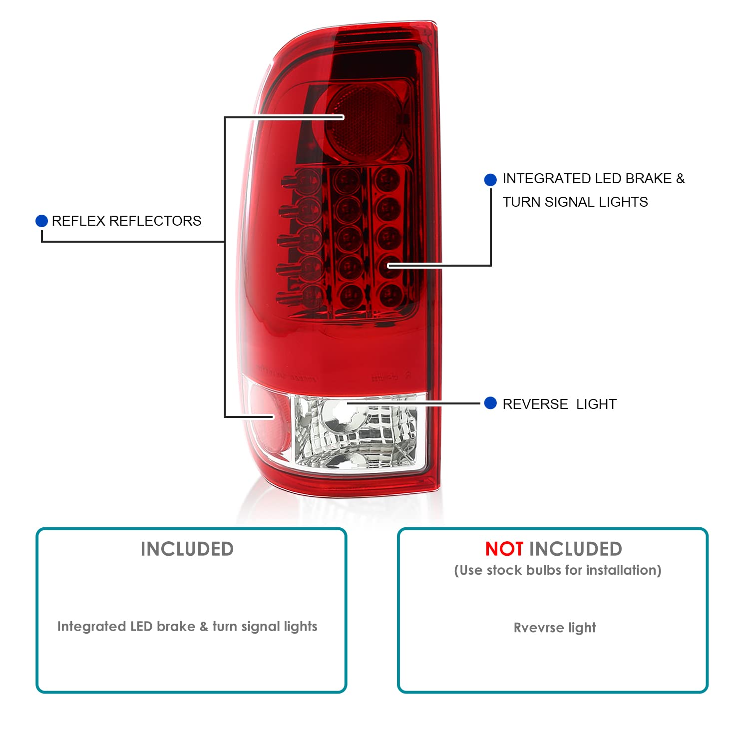 Spec-D Tuning Red Clear Lens LED Tail Lights Compatible with 2008-2016 Ford SuperDuty F250 F350 F450 F550 Left + Right Pair Assembly