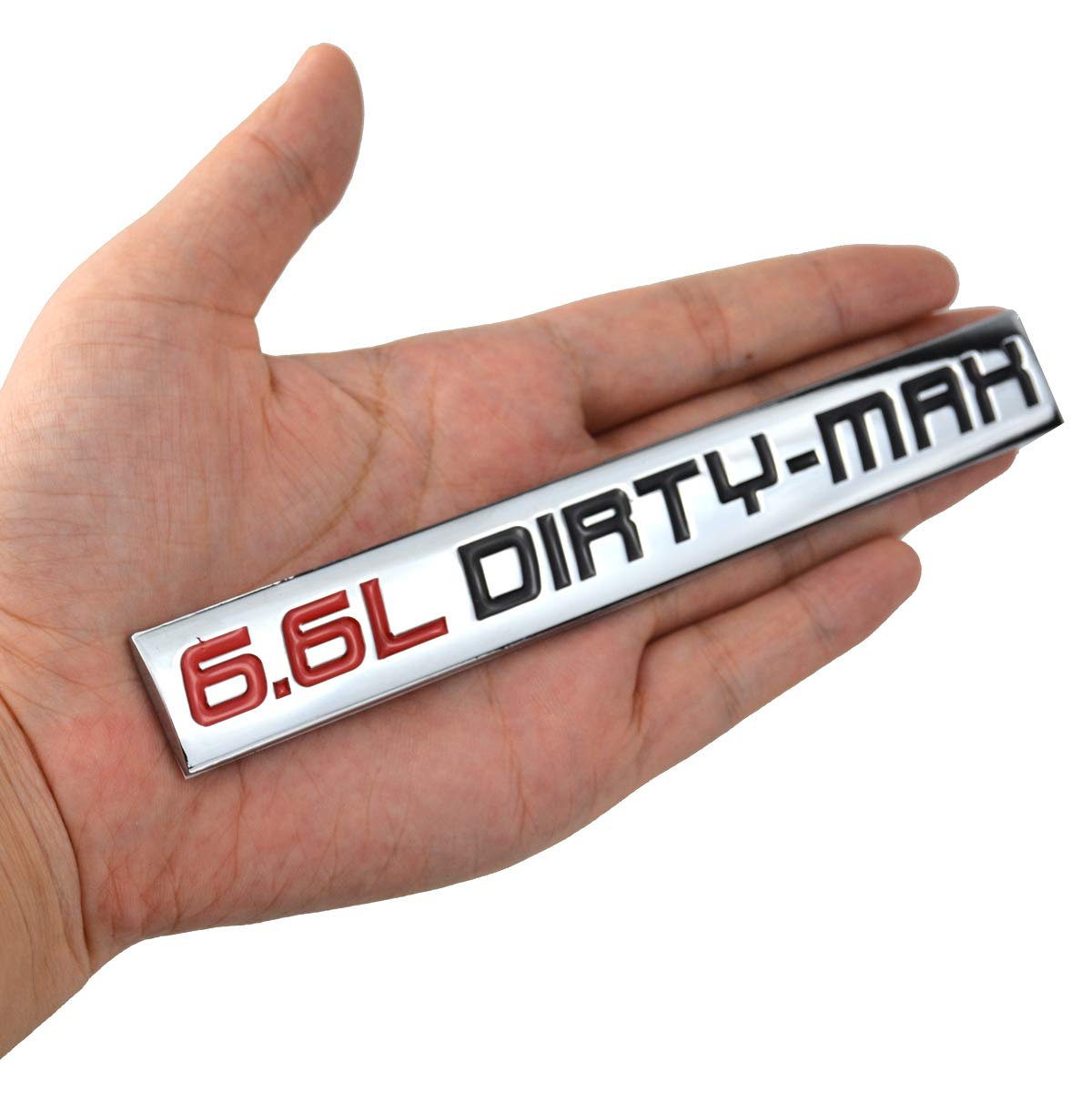 Chrome Finish Metal Emblem 6.6L Dirty-Max Badge (Red & Black Letter) (Red & Black)