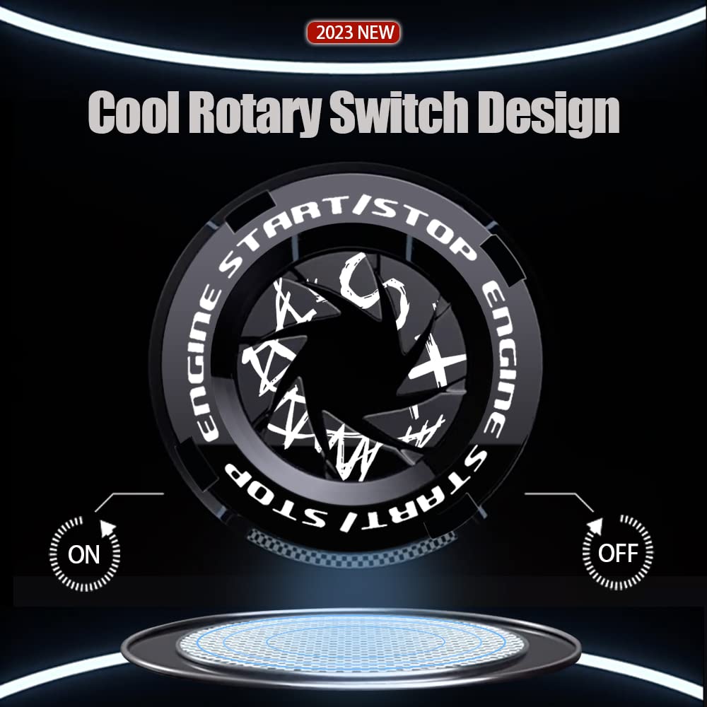 Tybasthe Rotary Push Start Button Cover, Evil Smiley Car Accessories Engine Start Stop Button Cover, Car Stickers Interior Decor, Motorcycle Ignition Key Switch Cover, Black