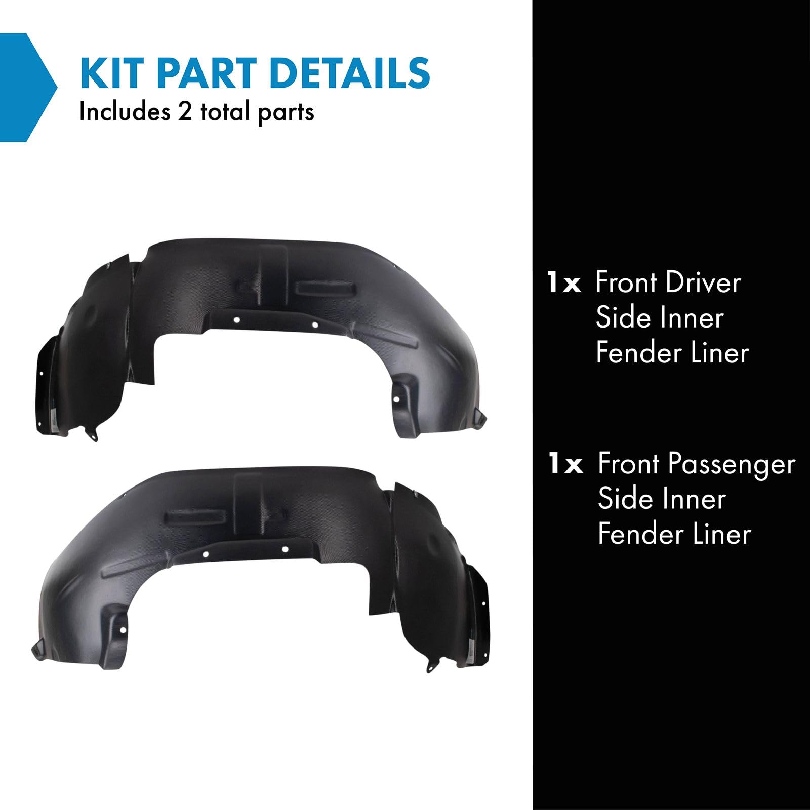 Trq Front Inner Fender Liner Set Compatible With 2007-2012 Dodge Caliber Ch1250131 Ch1251131