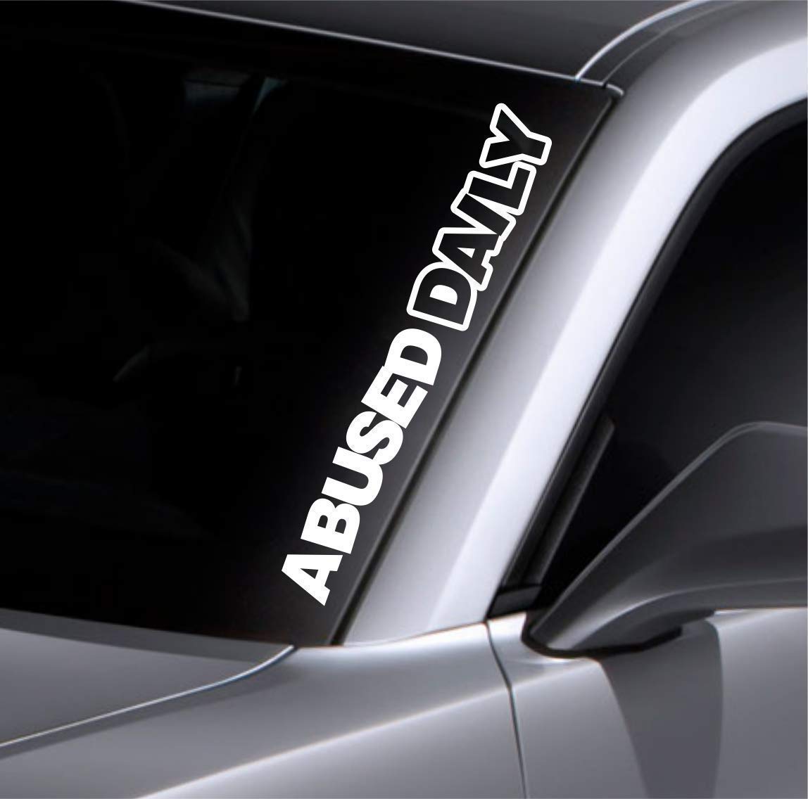 Abused Daily | Car Sticker Decal, Truck, Windshield Banner Sticker, 20 X 4 Inches - White Letters Die Cut Vinyl
