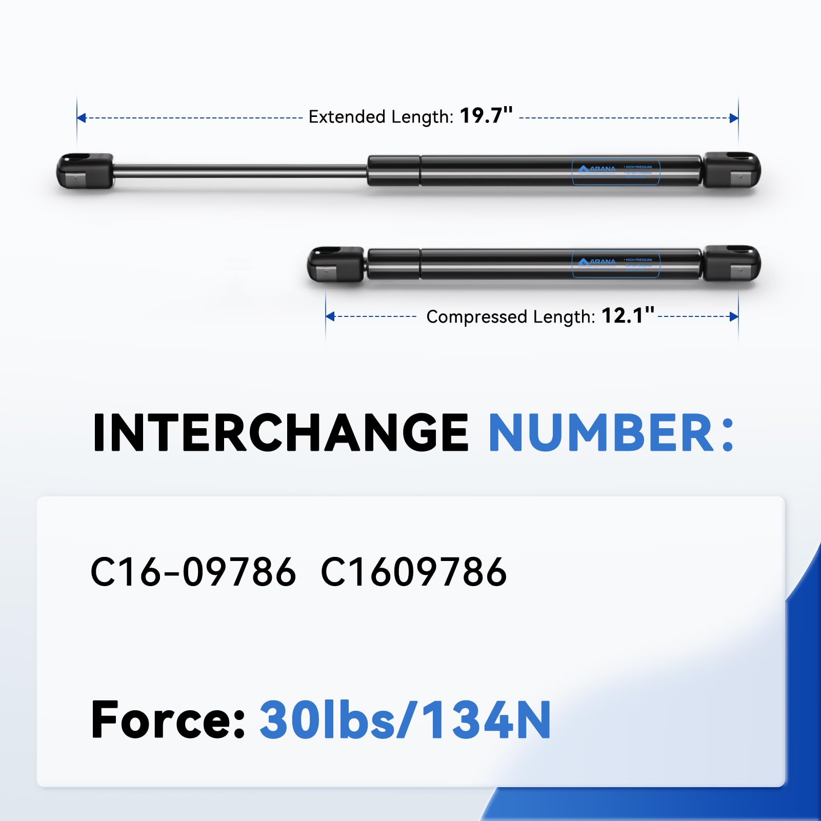 C16-09786 20Inch 30Lb/133N Gas Struts Prop Shock C1609786 Lift Support For Rv Door Trailer Lid Camper Shell Window Tonneau Cover