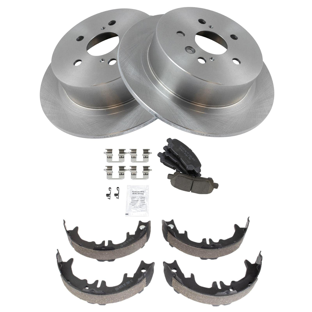 Trq Rear Brake Pad & Rotor Kit Brake Pads Brake Rotor Parking Brake Shoe Set Ceramic Compatible With 2008-2013 Toyota Highlander