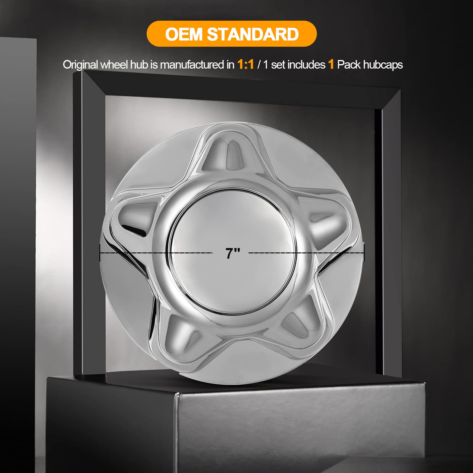 Ocpty 1 Pack 7 Inch Chrome Center Hub Cap With 5-Lug Steel Wheel Silver Center Cap Cover