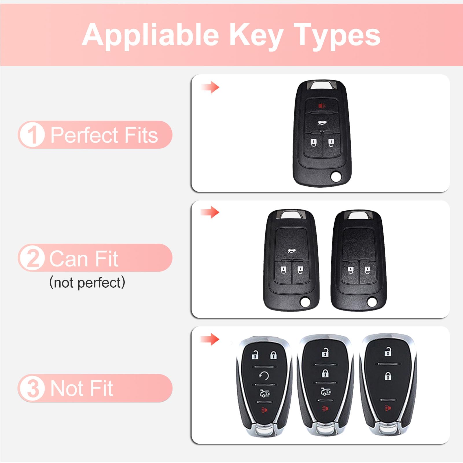 Ruabiban For Chevy Key Fob Cover With Keychain, Pink Leather Crystal Key Case Protection Shell Compatible With Chevrolet Equinox