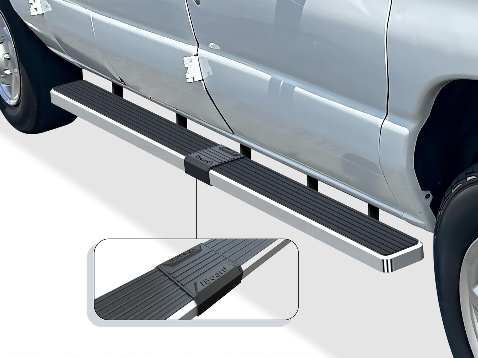 APS Running Boards (Nerf Bars Side Steps Step Bars) Compatible with Ford Econoline 1999-2014 Full Size Van 3-Door (Silver 5in 30