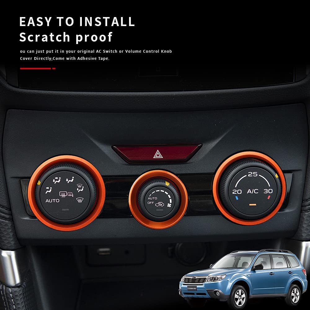 Auovo Ac Climate Control Knob Outer Ring Covers Accessories For Forester 2019-2024 Crosstrek 2018-2023 Impreza 2017-2023 Interior For Car Air Condition Switch Control Trim (Red Orange)