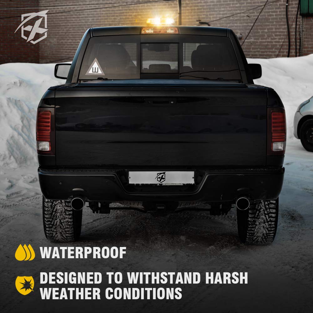 Xprite 36 Led Rooftop Strobe Beacon Mini Bar Lights 16 Flashing Modes Warning Hazard Light W/Magnetic Base For Emergency Vehicles Trucks Snow Plow Construction Cars Bus - White Mix Amber