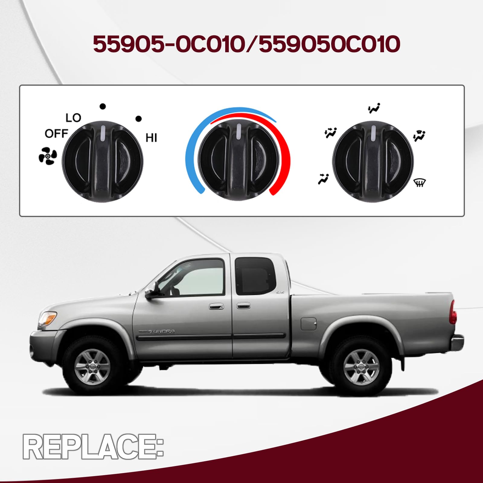 Set Of 3 Ac Heater Blower Fan Control Knob Replacement For 2000-2006 Toyota Tundra Air Conditioner Control Knob Replace 55905-0C