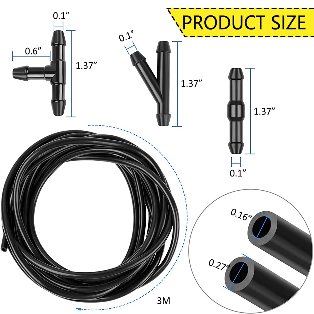 Windshield Washer Hose Kit, 3 Meter Washer Fluid Hose With 6 Pcs Hose Connectors, Windshield Washer Nozzles Kit Suitable For Most Car Windshield Fluid Tubing
