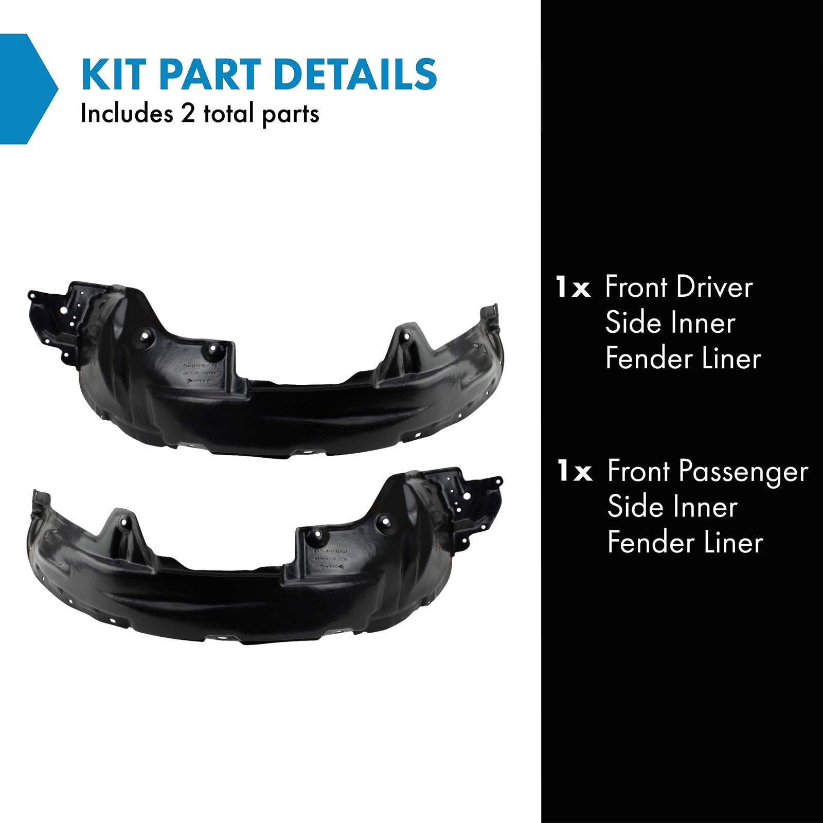 Trq Front Inner Fender Liner Set Compatible With 2006-2012 Toyota Rav4 To1248143 To1249143