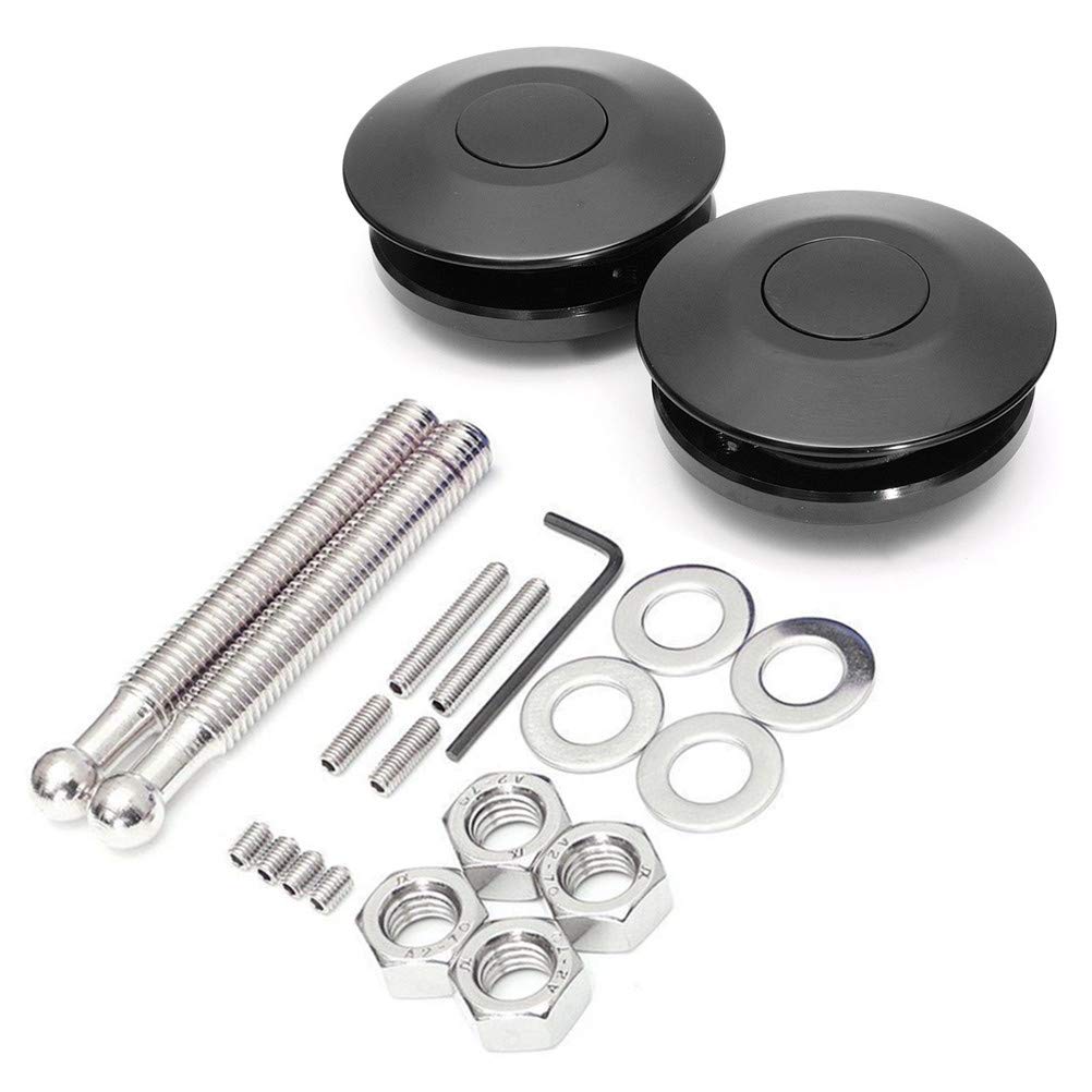 Rvcazon Stetion Quick Latch Hood Pins Universal 2 Pack 2.44' Diameter Quick Release Latch Push Button Quick Release Hood Bonnet Pins Lock Clip Kit (2 Pack-Black)
