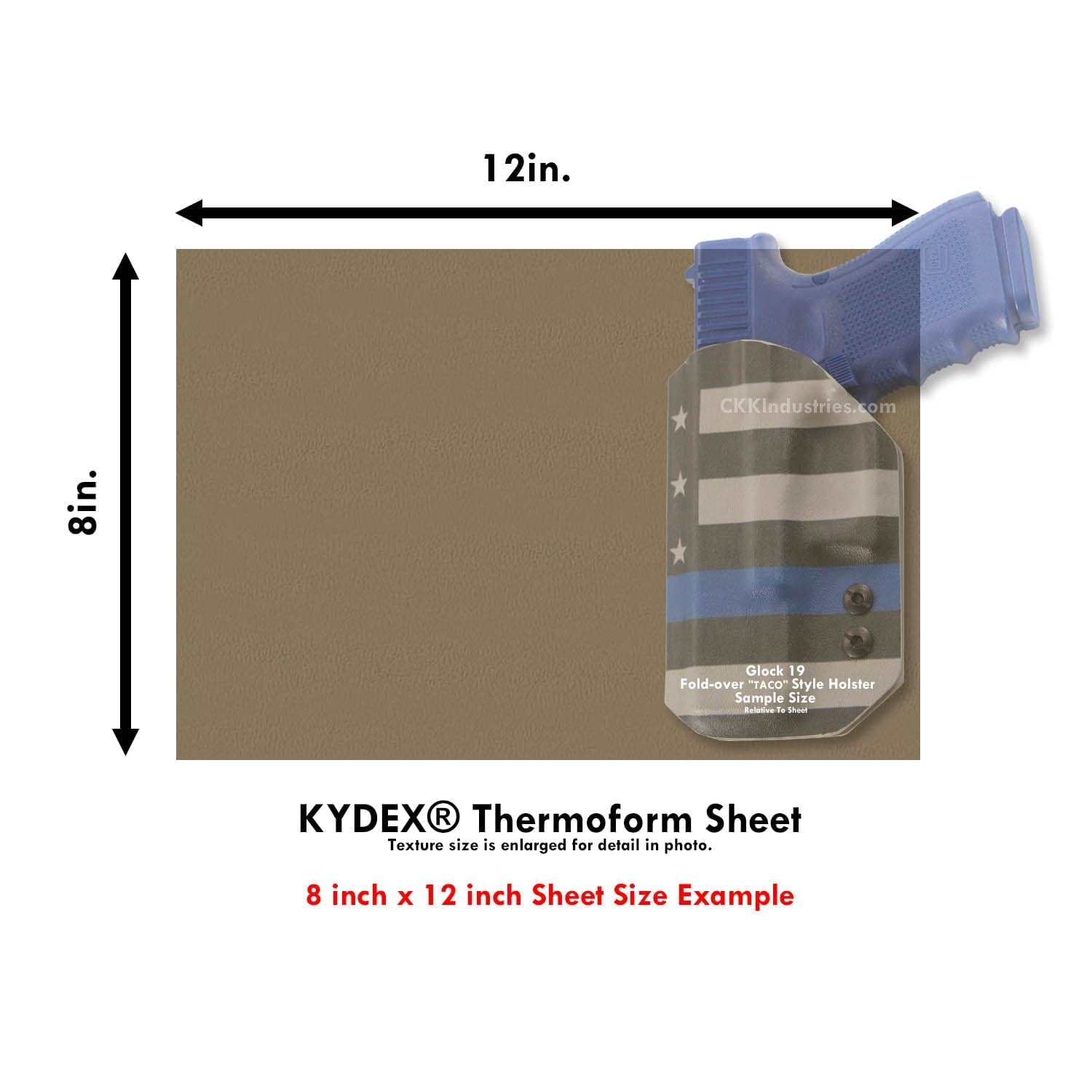 Kydex Thermoform Sheet - (P1 Texture) - (080 Thickness) - (8In X 12In) - (Flat Dark Earth Spring) - (2 Sheets) - (For Kydex Hols