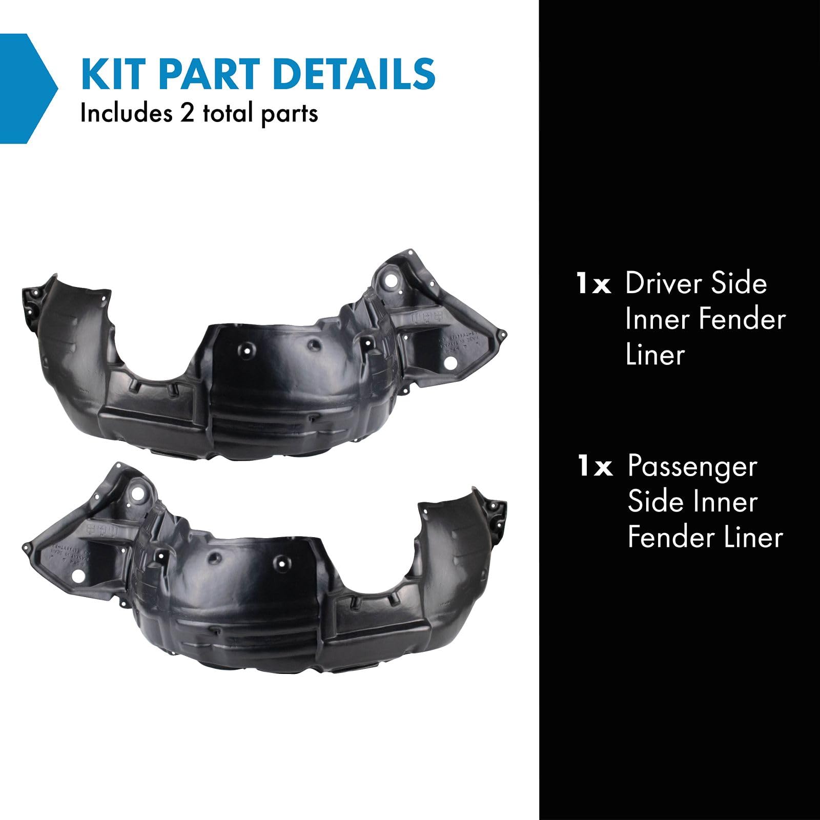 Trq Inner Fender Liner Set Compatible With 2014-2019 Toyota Highlander To1248194 To1249194