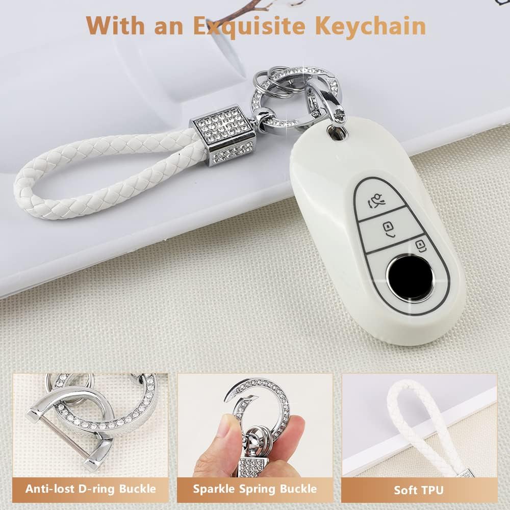 Pifoog Key Cover For Mercedes Benz Bling Keychain 3 Buttons Tpu Keys Fob Case Protector Accessories For 2021-2022 Mercedes-Benz