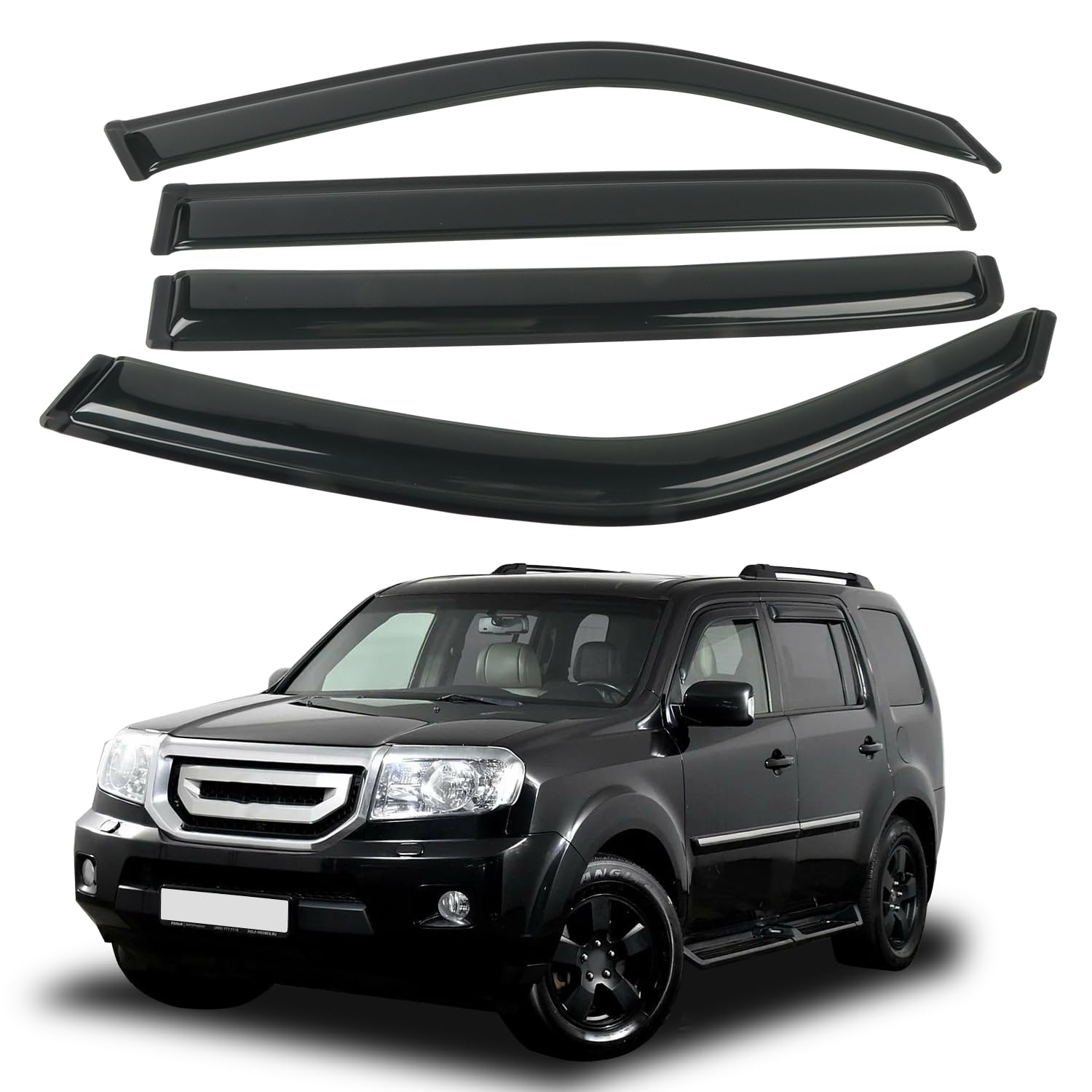 4PCS Rain Guards Window Visors Fits for 2009-2015 Honda Pilot, Outside Mount Durable Vent Visors Shade, Front & Rear Wind Deflec