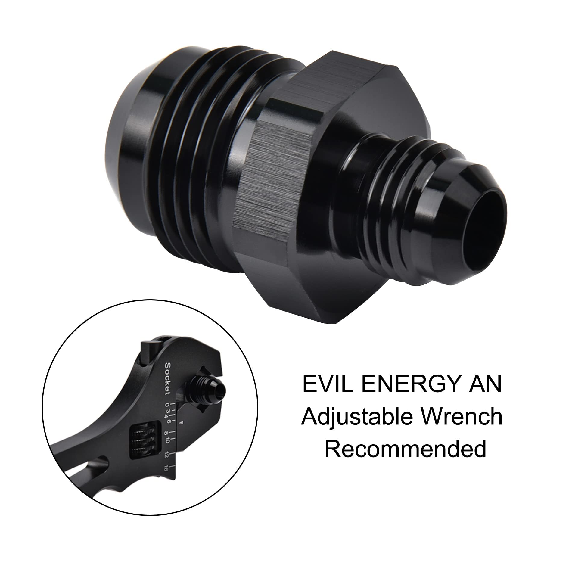 Evil Energy 10An Male To An6 Male Flare Reducer Coupler Union Straight Adapter Fitting Black 2Pcs
