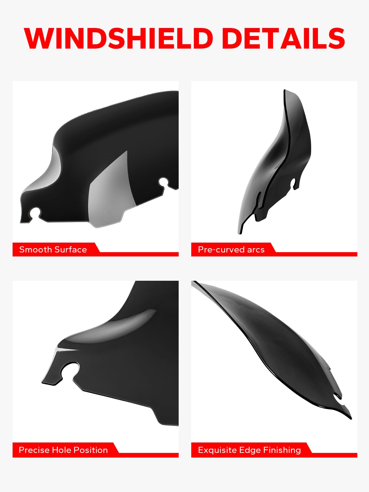 Amazicha Black 8 Wave Windshield Windscreen Compatible For 1996-2013 Harley Davidson Touring Street Glide/ Electra Glide/ Tri Glide Flht Flhx Flhtk Flhtc Flhtcu