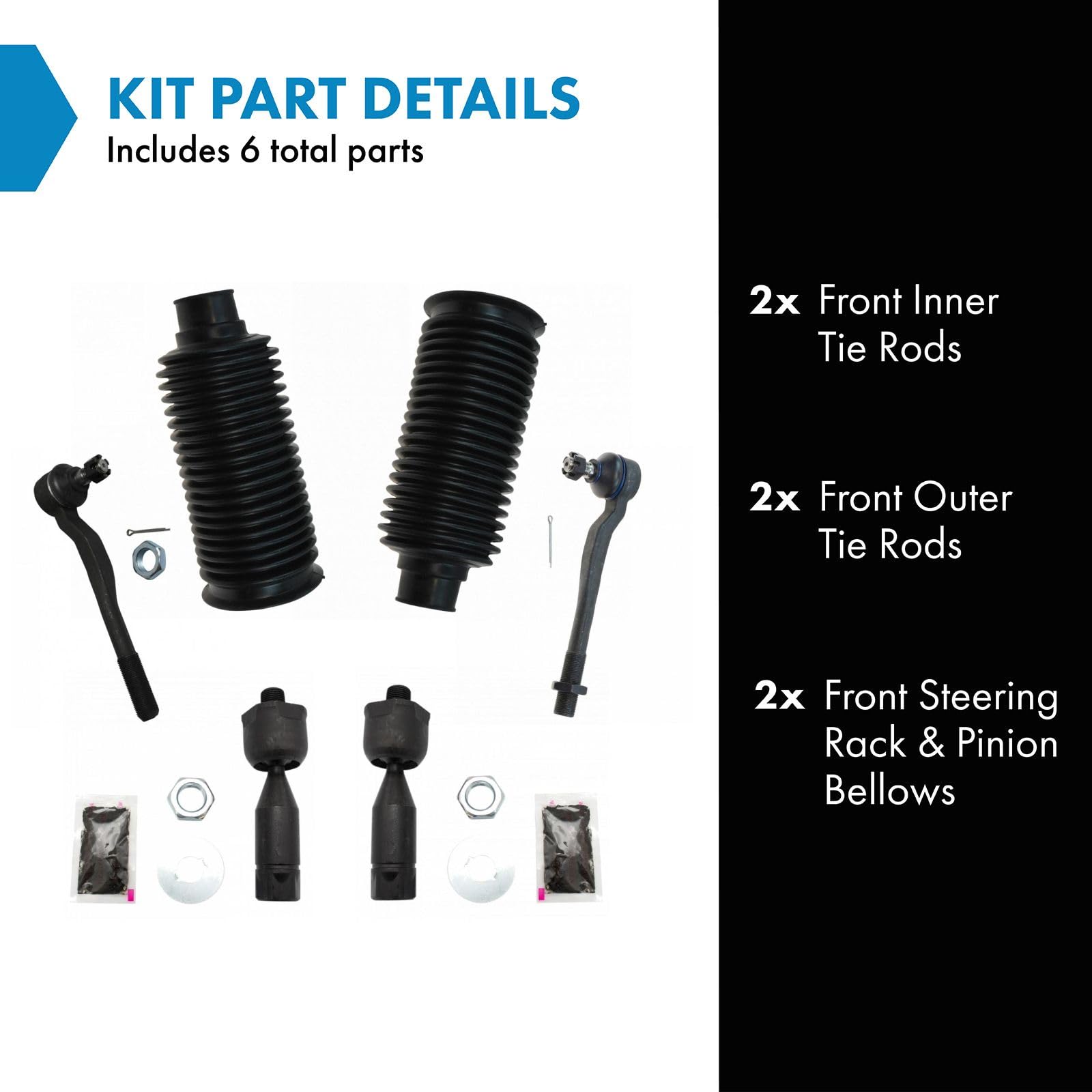 Trq Front Driver & Passenger Side Steering Kit Steering Rack & Pinion Bellow Tie Rod Compatible With 1996-2002 Toyota 4Runner