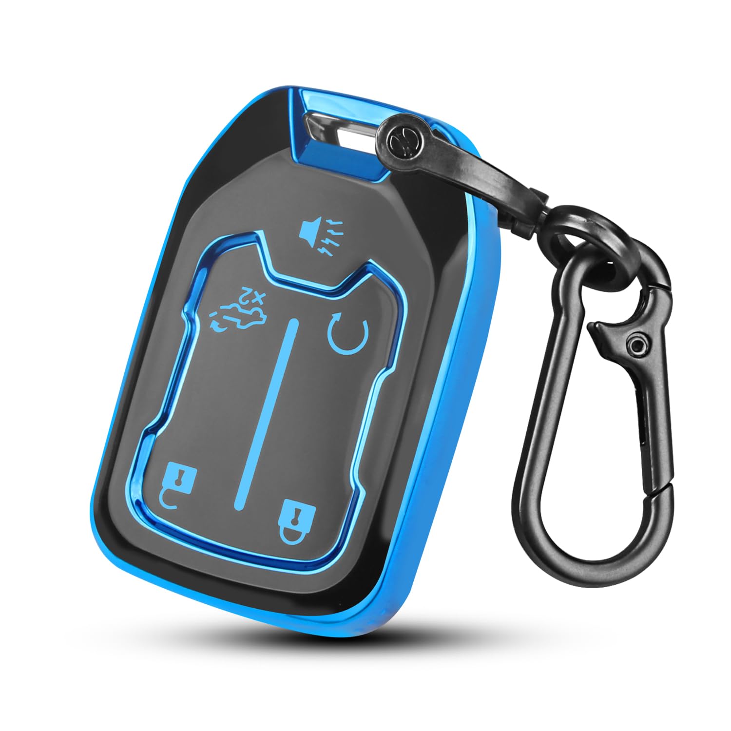 QBUC for GMC Key Fob Cover with Keychain,5 Button Soft TPU GMC Key Fob Cover,Fit for GMC Acadia Sierra Terrain and Chevy (blue, 