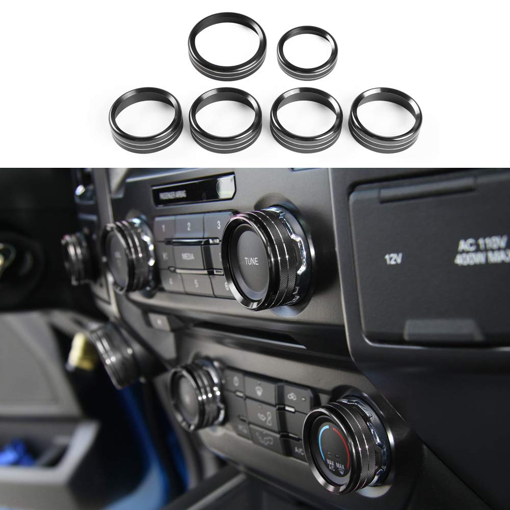 for F150 Air Conditioner Switch & Trailer & 4WD & VOL Knob Button Trim for Ford F150 XLT 2016 2017 2018 2019, Black Aluminum, 6p