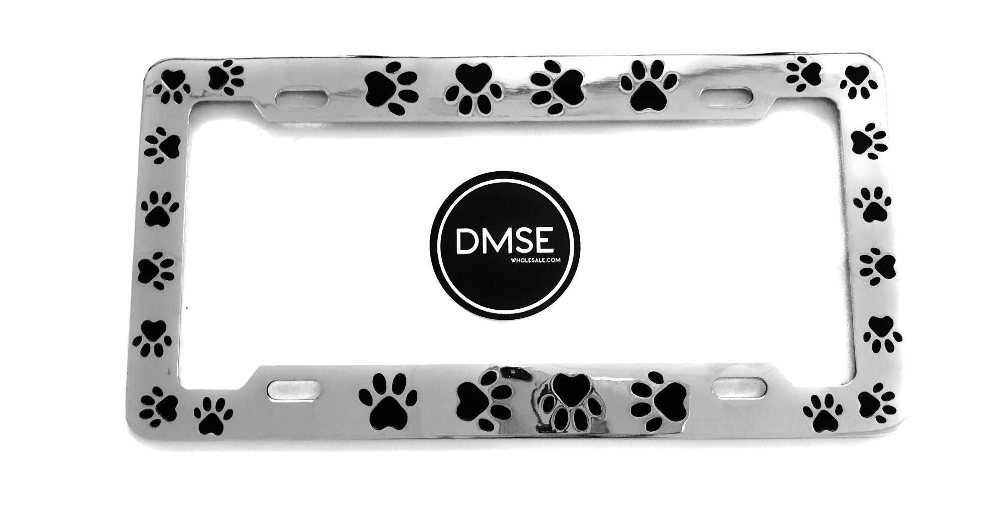 Dmse Animal Paws License Plate Frame For Your Car Automobile Easy Installation Durable Universal Fit (Chrome Plated With Black P