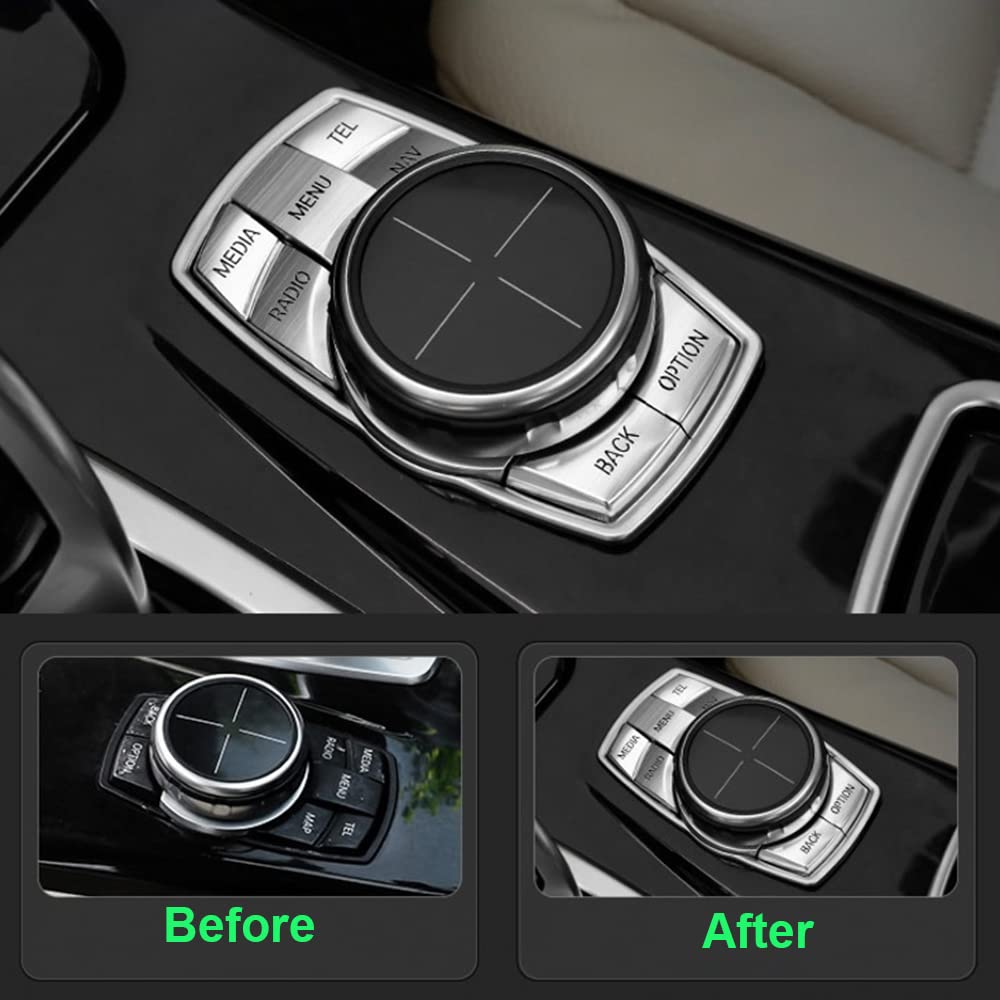 Sanrily Silver Set Of 7 Car Idrive Menu Multimedia Button Cover For Bmw Multimedia Control Knob Cover Sticker Trims Fit For Bmw 5 Series F10 F11, 1 2 Series, 3 Series E90 E92, 4 Series F30 F31,7 X5 X6
