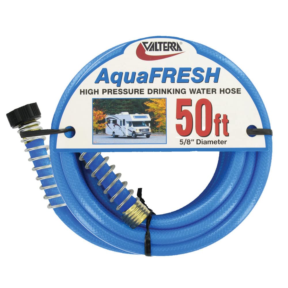 Valterra AquaFresh High Pressure Drinking Water Hose, Water Hose Hookup for RV - 5/8&quot; x 25', Blue