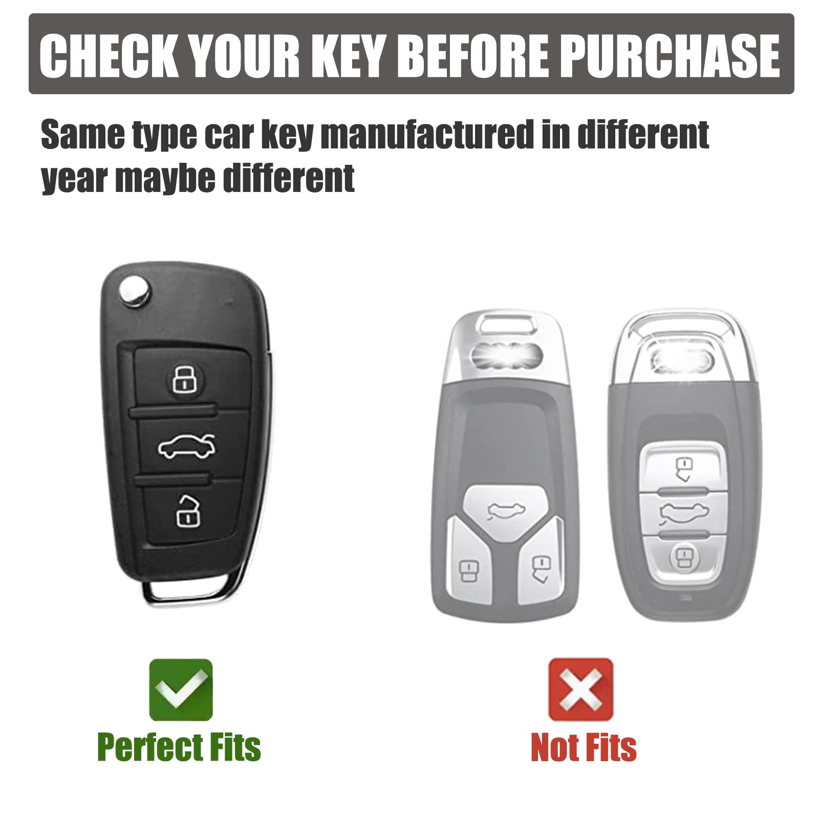 Gematay For Audi Key Fob Cover, Key Case Shell Compatible With Audi A1 A3 Q3 Q7 R8 A6L Tt Smart Key Protector