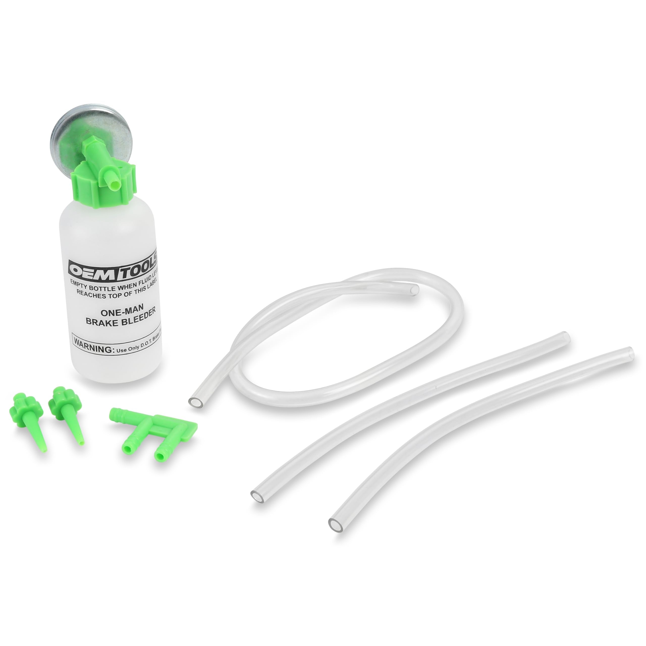 OEMTOOLS 25036 Bleed-O-Matic One-Man Brake Bleeder Kit, Featuring An Opaque Brake Bleed Bottle / Transparent Hoses and Tapered F