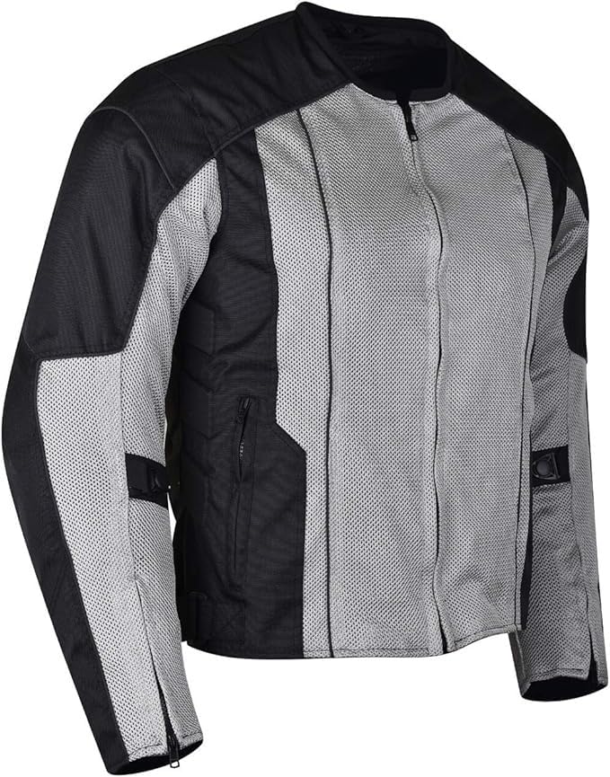 Vance Leather Airflow Mens Silver/Black All-Season Reflective Mesh & Textile Motorcycle Jacket W/Ce Armor & Removable Liner (Silver, 3X-Large)