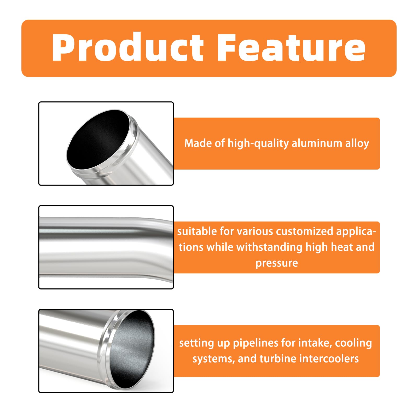 Gasher 1Pcs 45 Degree Elbow Aluminum Alloy Tube 2.5''Od, Leg Length 12'' (300Mm) With Bead Roll, Intercooler Pipe For Intake And