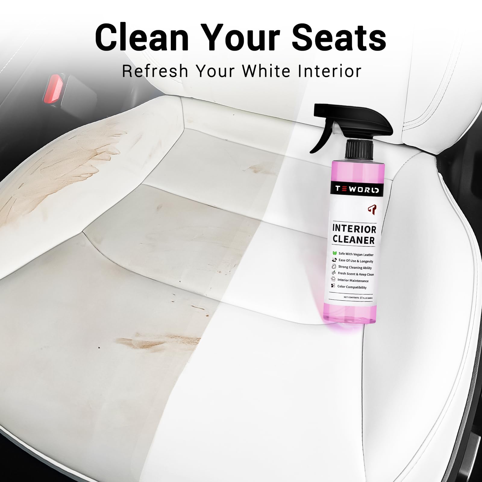Tesla Seat Cleaner Remover Stain Biodegradable, Safe on White & Black Vegan Leather, Tesla Interior Cleaning Products for Seats,